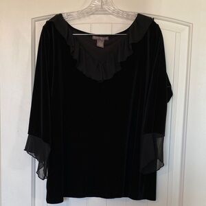 Elegant Black Velour Ruffled Top